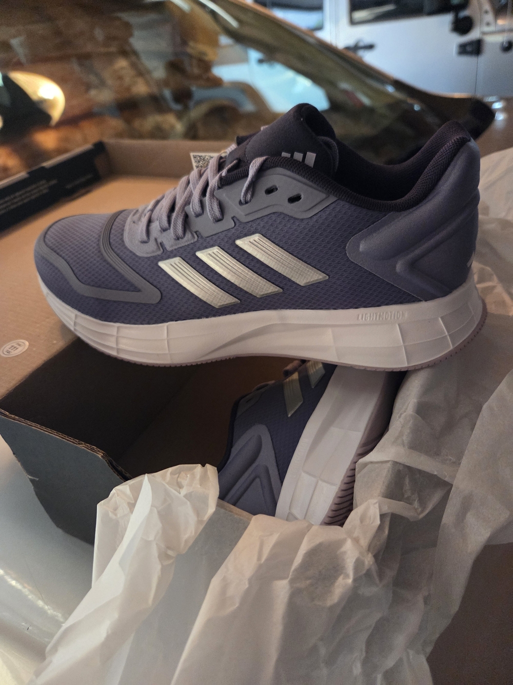 adidas Lavender Athletic Sneakers with White Stripes